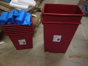 lot 190 image: 2 large sharp containers with covers 6 smaller sharp containers with blue garbage bags