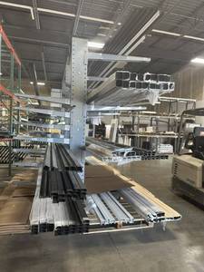 CANTILEVER RACKING 26,000 LB CAP. 3- 10 UPRIGHTS 6-CROSS BEAMS 21- 36 SUPPORT ARMS 9-48 SUPPORT ARMS