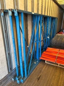 Pallet Racking - 13W X 14H X 6D   4-UPRIGHTS BLUE  168H X 72 D 24- BARS ORANGE  48 12- 4X6 WIRE DECKS