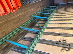 Pallet Racking  14W X 12H X 3D  5-UPRIGHTS GREEN  12 H X 3 D 24- BARS ORANGE  48 12- 4X3 WIRE DECKS