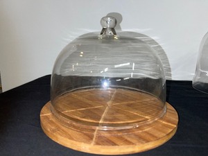 Ball Knob Heavy Glass Cheese Dome W Wood Base