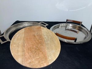 2 Polished Metal Round Serving Trays