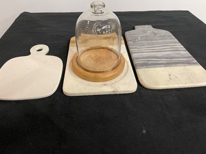 3 Stone Cutting Boards and Knob Dome Etched Glass Pastry Cover