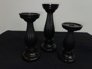 Set of 3 Wood Candle Holders