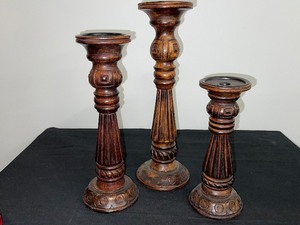 Set of 3 Wood Pillar Candle Holder
