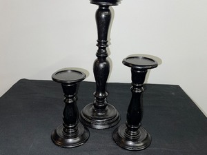 Set of 3 Painted Wood Candle Holders