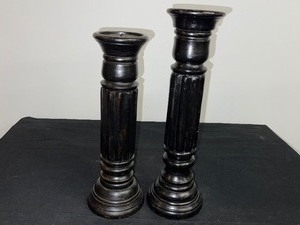 Set of Pilar Wood Carved Pilar Candle Holders