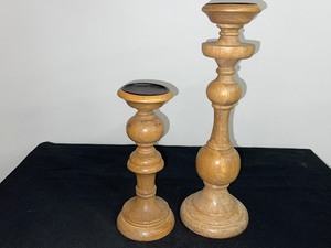 Set of Blonde Wood Pilar Candle Holders