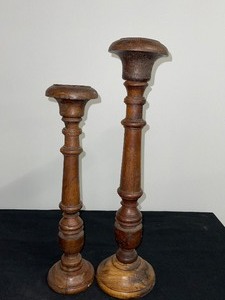 Set of 2 Wood Turned Candle Holders