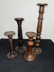 Lot of 4 Wood Turned Pilar Candle Holders (Not Matching)