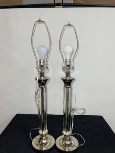 Set of Two Glass and Metal Table Lamps