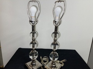 Set of (2) Two Glass and Metal Table Lamps