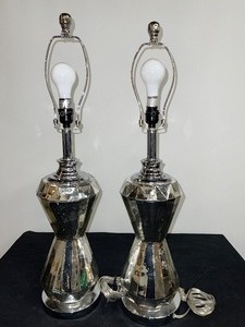 Set of (2) Glass Hour Glass Shaped Table Lamps