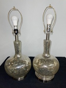 Set of (2) Iridescent Glass Table Lamps. Vase Shaped