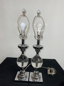 Set of (2) Glass and Metal Table Lamps