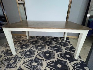 Wood Table with Painted Legs and 4 High Back Chairs