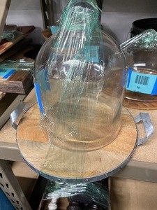 Ball Knob Heavy Glass Cheese Dome W Wood Base