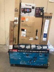 Pallet of Assorted Tools and General Merchandise Various Models and Conditions, Open box, Shelf pull, Returns and more  See Pictures