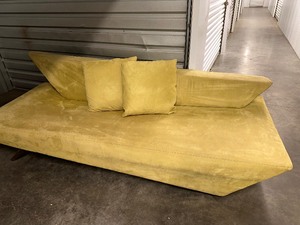 lot 3 image: Vintage Mid-Century Post Modern Futuristic Sofa Couch in Vintage Green Velvet Made by Weiman  Preview dba for Bassett in Excellent Condition