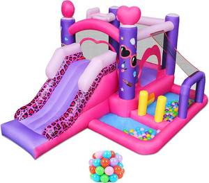 lot 3 image: RETRO JUMP Inflatable Bounce House, 6-in-1 Jump & Slide Bouncy House for Kids Outdoor WLarge Ball Pit, Princess Bounce House with Blower for Girls Party - Carry Bag, Repair Kit, Stakes Included