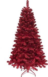 lot 59 image: KI Store Flocked Red Christmas Tree 6ft Artificial Christmas Tree with Flocking Red Snow Unlit for Voluntines Xmas