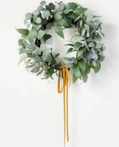 lot 76 image: 2 Pack STUDIO MCGEE  Faux Wild Eucalyptus & Olive Leaf Ribbon Wreath