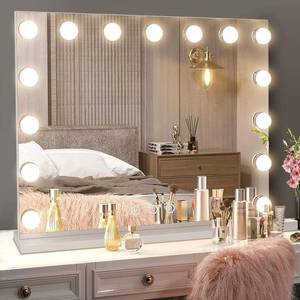 lot 95 image: NeuType 23x19 Vanity Mirror with Lights,Make Up Mirror with Lighting,Lighted Makeup Mirror with Magnification,Smart Touch Control,Charging Station,3 Color Lightings,15 Dimmable Bulbs