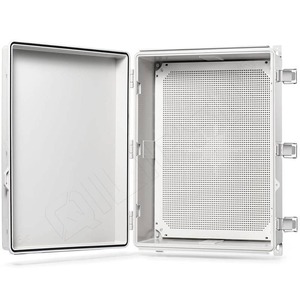 lot 96 image: QILIPSU Hinged Cover Stainless Steel Latch 510x410x200mm Junction Box with Mounting Plate, Universal IP67 Project Box Waterproof DIY Electrical Enclosure, ABS Plastic Grey (20x16.1x7.9)