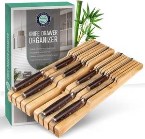 lot 103 image: 4 Pack Knife Drawer Organizer Knife Block Without Knives - Knife Storage for 10 Knives & Sharpener