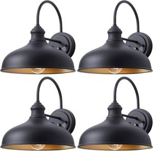 lot 108 image: GOALPLUS 4 Pack Outdoor Gooseneck Lights for Barn, 12in. Large Farmhouse Exterior Lighting with Dusk to Dawn Sensor, Outside Black