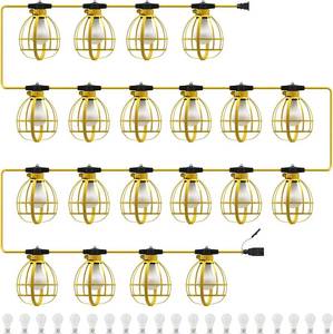 lot 110 image: LED LEDIARY 200FT Construction String Lights, 20 Bulbs 200W 21000LM Work Lights with 20 Medium Base Sockets, Linkable Temporary Construction Lighting for Job Site Workshop Basement - UL Listed