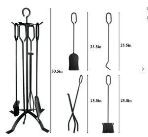 lot 112 image: Fireplace Tools Sets Cast Iron Indoor Fireset Fireplace 5 Pcs Pit Stand VDTS206BL