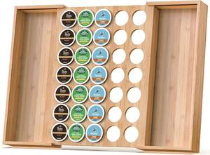 lot 113 image: Expandable Bamboo Coffee Pod Holder for Counter Drawer - Compatible with K-Cup Pods - Tea Bags Storage (Natural)