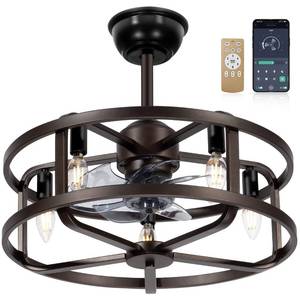 lot 117 image: Dexnump Low Profile Ceiling Fan with Light, 20 Caged Bladeless Ceiling Fan with light