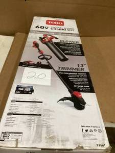 lot 20 image: TORO 13 in. 60 V Battery BlowerTrimmer Kit (Battery & Charger) Costumer Returns See Pics