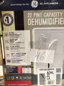 lot 46 image: GE 22 pt. Dehumidifier with Smart Dry for Bedroom, Basement or Damp Rooms up to 1500 sq. ft. in White, ENERGY STAR