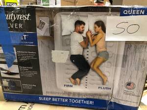 lot 50 image: Beautyrest Silver Duet Air Mattress with 3 Adjustable Chambers, White & Blue - Queen Size Customer Returns See Pictures