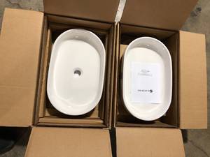 lot 34 image: Lot of 2 Glacier Bay 21.6 in. Ceramic Oval Vessel Bathroom Sink in White see pictures