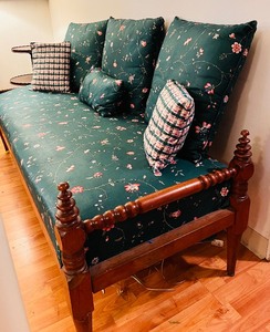lot 77 image: Vintage Bench with Cushion and Pillows