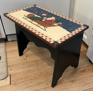 lot 60 image: Festive Santa Design Painted Storage Bench