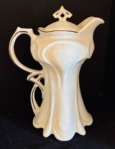 lot 90 image: Vintage Elegant White Porcelain CoffeeTea Pot with Creamer Pitcher and Sugar Dish