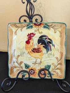 lot 101 image: Pair of Ceramic Rooster Plates and Stands