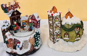 lot 146 image: Beautiful Cantaloupe Cathedral Christmas Lighted by Fitz and Floyd and Winter Wonderland by San Fransisco Music Box Co.1996