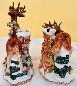 lot 147 image: Vintage Snowy Woods Deer Figurine Candleholders by Fitz and Floyd