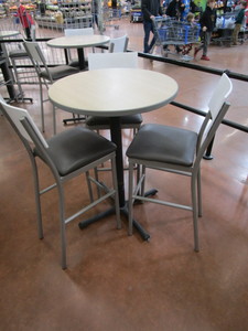 lot 35 image: 30 Round Table & (3) Chairs 42 Table Height 30 Seat Height