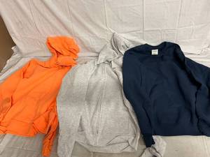 Orange Hoodie, Gray Zip up Hoodie, Navy Blue Crew Neck Sweatshirt - Size Small