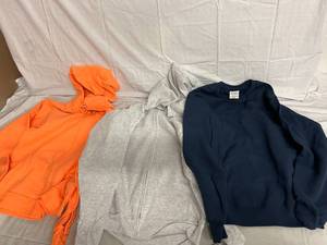Orange Hoodie, Gray Zip up Hoodie, Navy Blue Crew Neck Sweatshirt - Size Small