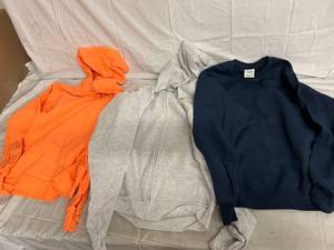 Orange Hoodie, Gray Zip up Hoodie, Navy Blue Crew Neck Sweatshirt - Size Small