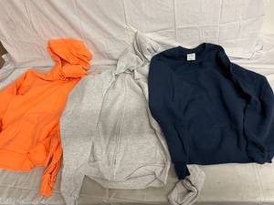 Orange Hoodie, Gray Zip up Hoodie, Navy Blue Crew Neck Sweatshirt - Size Small