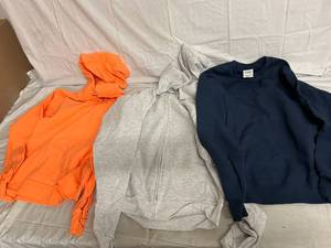 Orange Hoodie, Gray Zip up Hoodie, Navy Blue Crew Neck Sweatshirt - Size Small